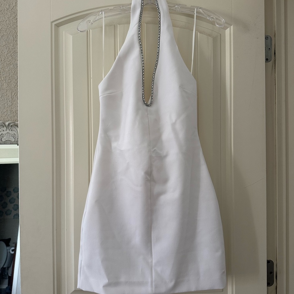 Zara White Embellished Halter Dress perfect for Bach trip!
